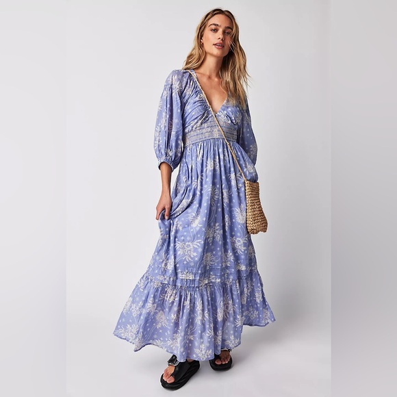 Free People Golden Hour Maxi Flowy Floral Sun Dress in Lavender Combo | Large - Picture 3 of 10